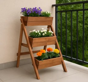 Дървена стойка за цветя 3-етажна саксия за цветя от естествено дърво