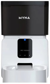 Автоматичен диспенсър за храна за кучета и котки MYNA, 5 л, WiFi приложение, Заключване на бутони, Суха храна, Бял/черен