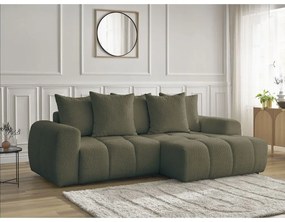 Сгъваем/с място за съхранение ъглов диван от прежда с примки от букле в цвят каки (десен ъгъл) Roxelane – Bobochic Paris