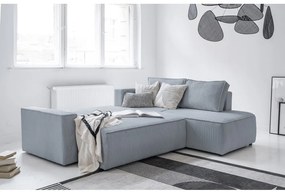 Светлосив разтегателен ъглов диван от рипсено кадифе (десен ъгъл) Brave Dave – Miuform