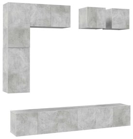 3079124 vidaXL Комплект ТВ шкафове от 8 части, бетонно сив, инженерно дърво