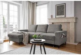 Сив разтегателен ъглов диван от рипсено кадифе (ляв ъгъл) Lofty Lilly – Miuform