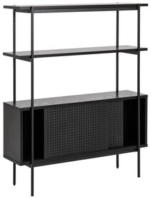 Черна библиотека от декор от ясен с плъзгащи се врати 94x114 cm Angus – Actona