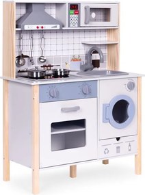 Дървена детска реалистична кухня с LED светлина, звуци и аксесоари