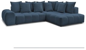 Тъмносин шенилов сгъваем/с място за съхранение ъглов диван (десен ъгъл/L форма) Everest – Bobochic Paris