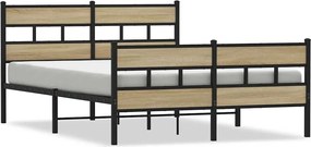3308470 vidaXL Метална рамка за легло, без матрак, сонома дъб, 150x200 см