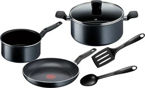 Комплект съдове за готвене Tefal C2678074 Starter Black, 6 ч, Титениево покритие, Без PFOA, Thermo-Fusion, Thermo-Signal, Индукция, Черен