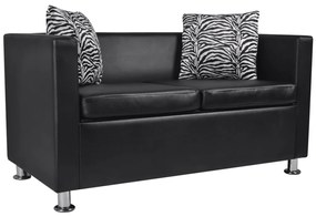 242649 vidaXL Диван 2-местен, изкуствена кожа, черен