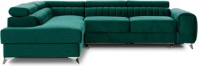 Зелен кадифен разтегателен ъглов диван с място за съхранение (ляв ъгъл L форма) Laurence – ELTAP