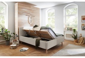 Бежово тапицирано двойно легло с място за съхранение с решетка 180x200 cm Mattis - Meise Möbel