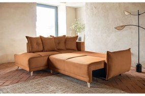 Разтегателен диван от велур в тухлен цвят (ляв ъгъл) Lazy Lukka - Miuform