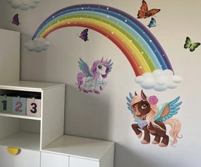 Приказен стикер за стена с дъга - еднорог, небе и пеперуди Šírka: 100 cm | Dĺžka: 200 cm