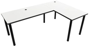 Ъглова компютърна маса LOOK N, с LED, 200 / 135x73-76x65, бели / черни крака, десен