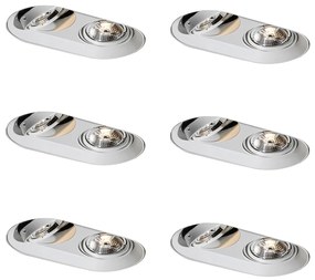 Комплект от 6 заоблени вградени спота бели GU10 70mm 2-Light - Hubs