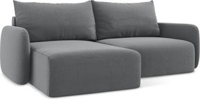 Сив кадифен сгъваем/с място за съхранение ъглов диван (ляв ъгъл) Kalena – Makamii