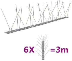 4-редови иноксови шипове срещу птици и гълъби, 6 бр, 3 м