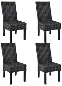275469 vidaXL Трапезни столове, 4 бр, черни, кубу ратан и мангова дървесина