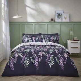Бяло и лилаво спално бельо за двойно легло 200x200 cm Wisteria - Catherine Lansfield