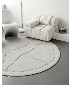 Светлосив вълнен кръгъл килим ø 133 cm Morphic Organica – Agnella