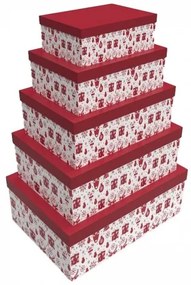 Комплект Кутии за Подреждане една върху друга DKD Home Decor Бял Червен Картон Царица 50 x 35 x 25 cm (5 броя)
