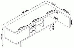 Бяла маса за телевизор от дъб 140x52 cm Alana - Støraa