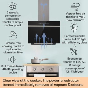 Klarstein Ava 60 Smart, абсорбастор, 60 см, стенен, WiFi, A++, 515 м³/ч, сензорен дисплей