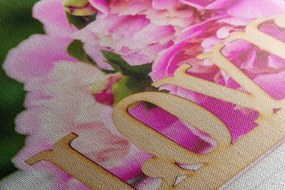 Картина на платно – Божури с надпис Love
