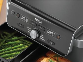 Двоен фритюрник с горещ въздух Ninja Foodi Dual Zone DZ901EU, 2470W, Независими зони за готвене, 9.5 л, 6 програми, 40-240C, Max Crisp, Sync, Сив/Инокс