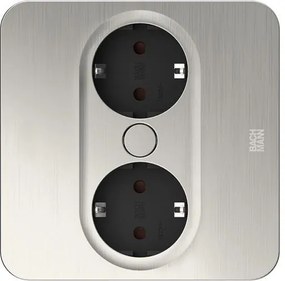 BACHMANN Модул TWIST 2 КВАДРАТЕН с 2х Шуко, с кабел 2м, цвят Инокс, - B946.001