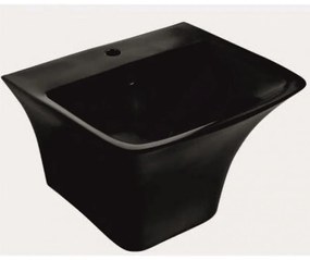 Мивка за баня ICC 5345MB, Inter Ceramic, с полуконзола, стенен монтаж, с отвор за смесител и преливник, порцелан, графитено черно, 53x46x39см