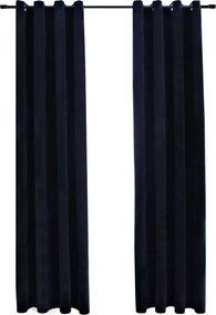 Затъмняващи завеси с халки, 2 бр, кадифе, черни, 140x245 см
