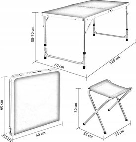 Къмпинг маса с 4 стола с дървен мотив