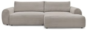 Светлосиво-бежов разтегателен ъглов диван от рипсено кадифе (десен ъгъл) Lucien – Bobochic Paris