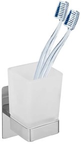 Самозалепваща стъклена чаша за четки за зъби в лъскаво сребристо Genova – Wenko