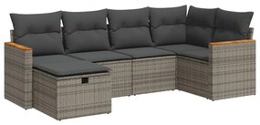 3325917 vidaXL Градински диван с възглавници, 6 части, полиратан, сив