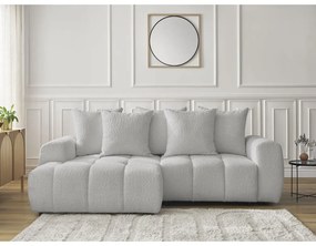 Светлосив сгъваем/с място за съхранение ъглов диван от прежда с примки от букле (ляв ъгъл) Roxelane – Bobochic Paris