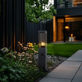 Външна лампа тъмно сива с димно стъкло 45 см IP44 с контакт и сензор за движение - Malios