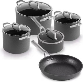 Комплект тенджери и тигани Ninja Zerostick Premium C35005DE, 9 части, Незалепваща технология, До 260C, Индукция, Черен