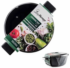 Тенджера Luigi Ferrero Regina FR-2840, 28x12.5 см, 6.5 л, Незалепващо мраморно покритие, Стъклен капак с отвор за пара, Индукция, Черен