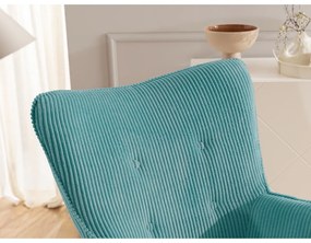 Тюркоазен фотьойл с табуретка от рипсено кадифе Niko – Ropez