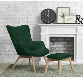 Тъмнозелен кадифен фотьойл с табуретка Niko – Ropez