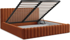 Теракотено двойно легло 160x200 cm тапицирано с място за съхранение с включена подматрачна рамка Lemi – Makamii