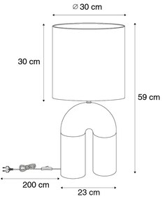 Скандинавска настолна лампа зелена с бял ленен абажур - Лоти