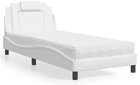 3208769 vidaXL Легло с матрак, бяло, 90x200 см, изкуствена кожа