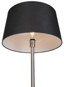 Модерна подова лампа стомана с черен абажур 45 см - Simplo