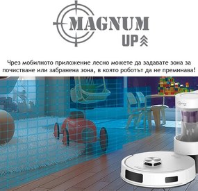 Прахосмукачка робот MAGNUM UP, 45W, 20000Pa, 180 мин, 230 мл, Прозрачен автоматичен контейнер, SMART сензори, Мокро/сухо, Бял