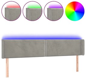 3123156 vidaXL LED горна табла за легло, светлосива, 183x16x78/88 см, кадифе