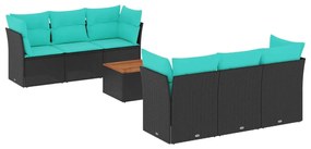 3255819 vidaXL Градински комплект диван с възглавници 7 части черен полиратан