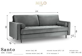 Тъмно сив диван от кадифе , 219 см Santo - Milo Casa
