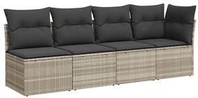 366177 vidaXL Градински диван с възглавници, 4-местен, светлосив, полиратан